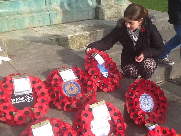 Students visit the War Memorial in Ashton and lay a wreath in memory of all the soldiers who gave their lives in the First World War 